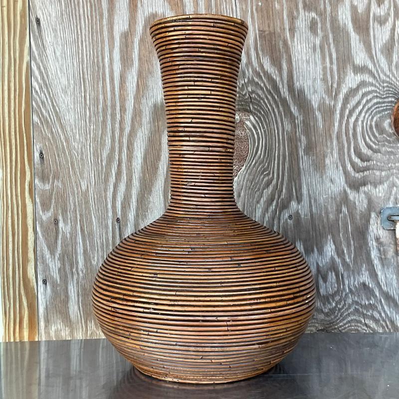 Bohemian Vintage Coastal Pencil Reed Floor Vase For Sale