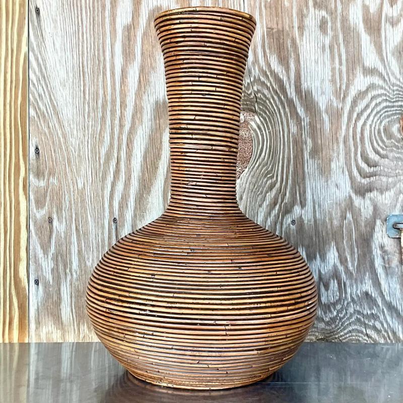 Vintage Coastal Pencil Reed Floor Vase In Good Condition For Sale In west palm beach, FL