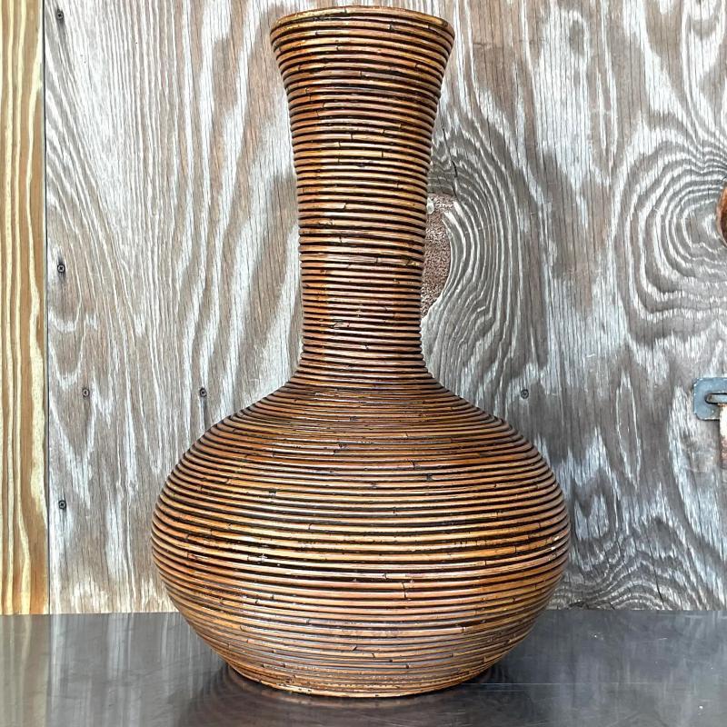 Vintage Coastal Pencil Reed Floor Vase For Sale 2
