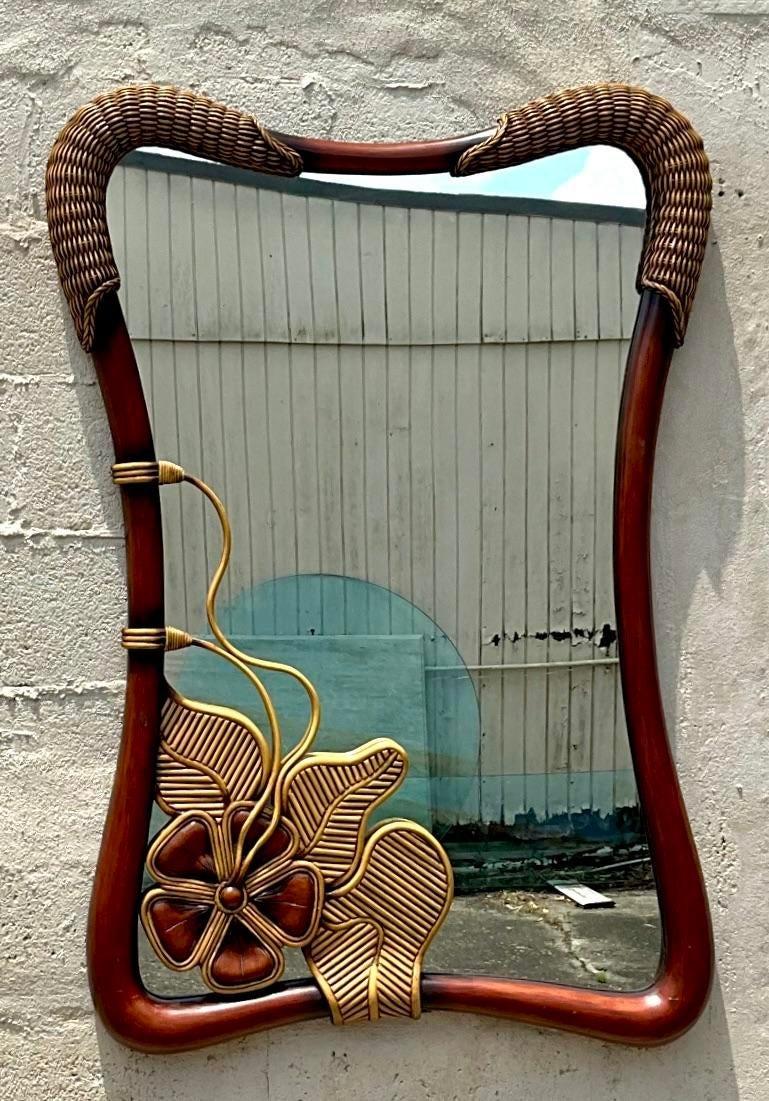 Roseau Miroir crayon côtier vintage à fleurs de roseau en vente