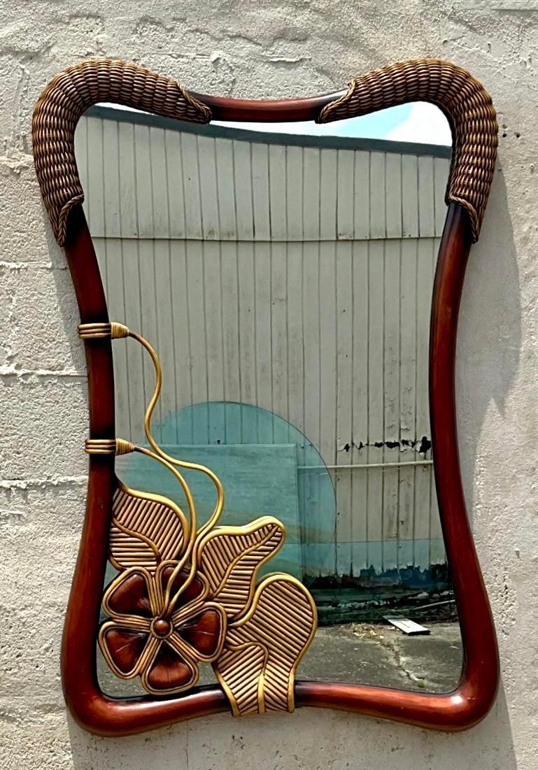 Vintage Coastal Pencil Reed Flower Mirror For Sale 1