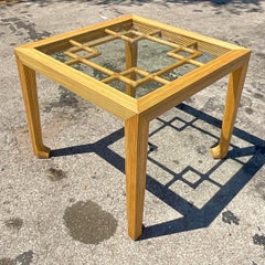 Vintage Coastal Pencil Reed Fretwork Game Table