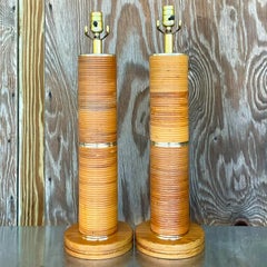 Vintage Coastal Pencil Reed Lamps, a Pair