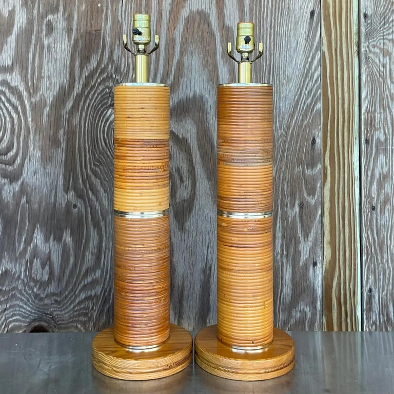 Vintage Coastal Pencil Reed Lamps, a Pair For Sale at 1stDibs