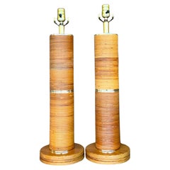 Vintage Coastal Pencil Reed Lamps, a Pair