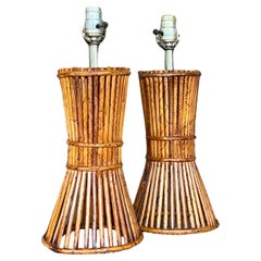 Vintage Coastal Pencil Reed Lamps - a Pair