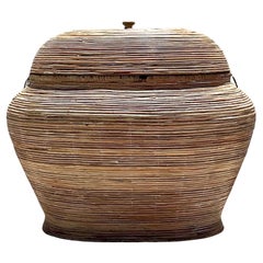 Vintage Coastal Pencil Reed Lidded Basket