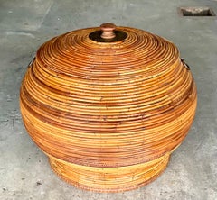 Vintage Coastal Pencil Reed Lidded Urn