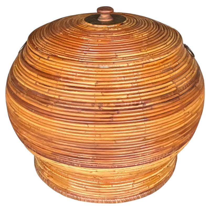 Vintage Coastal Chevron Pencil Reed Credenza at 1stDibs