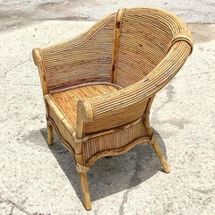 Vintage Coastal Pencil Reed Lounge Chair