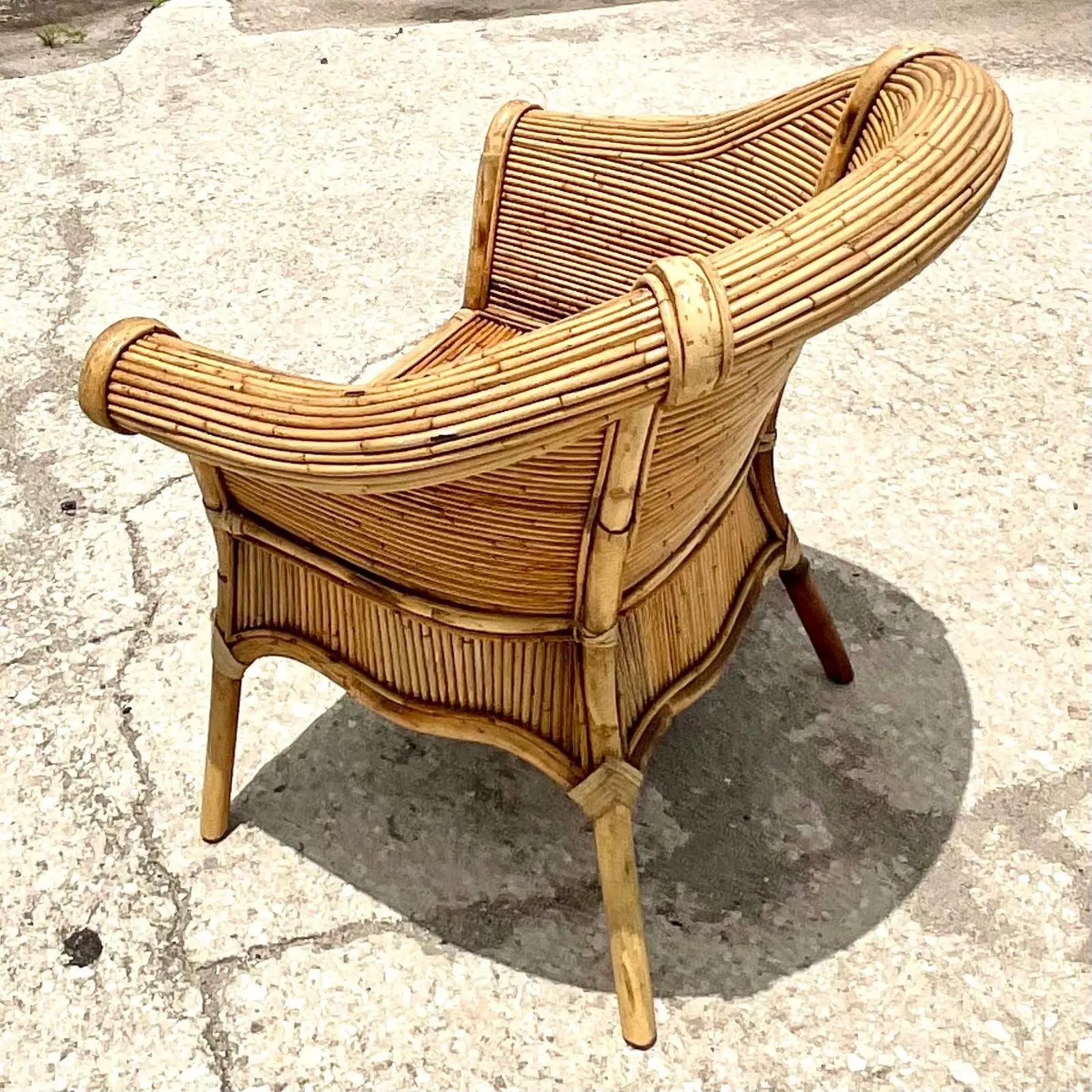 Vintage Coastal Pencil Reed Lounge Chair 1
