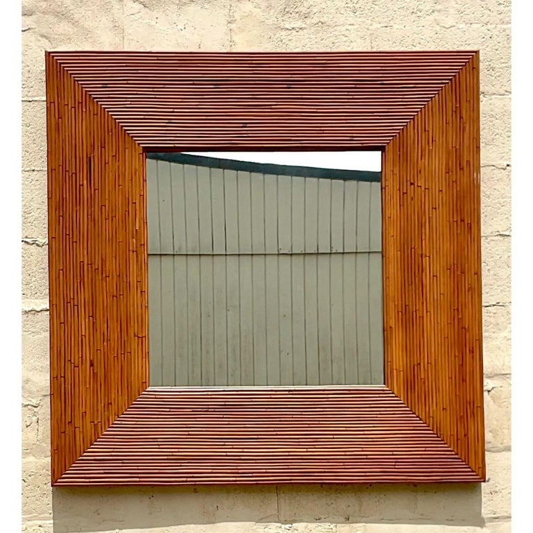 Vintage Coastal Pencil Reed Mirror For Sale at 1stDibs