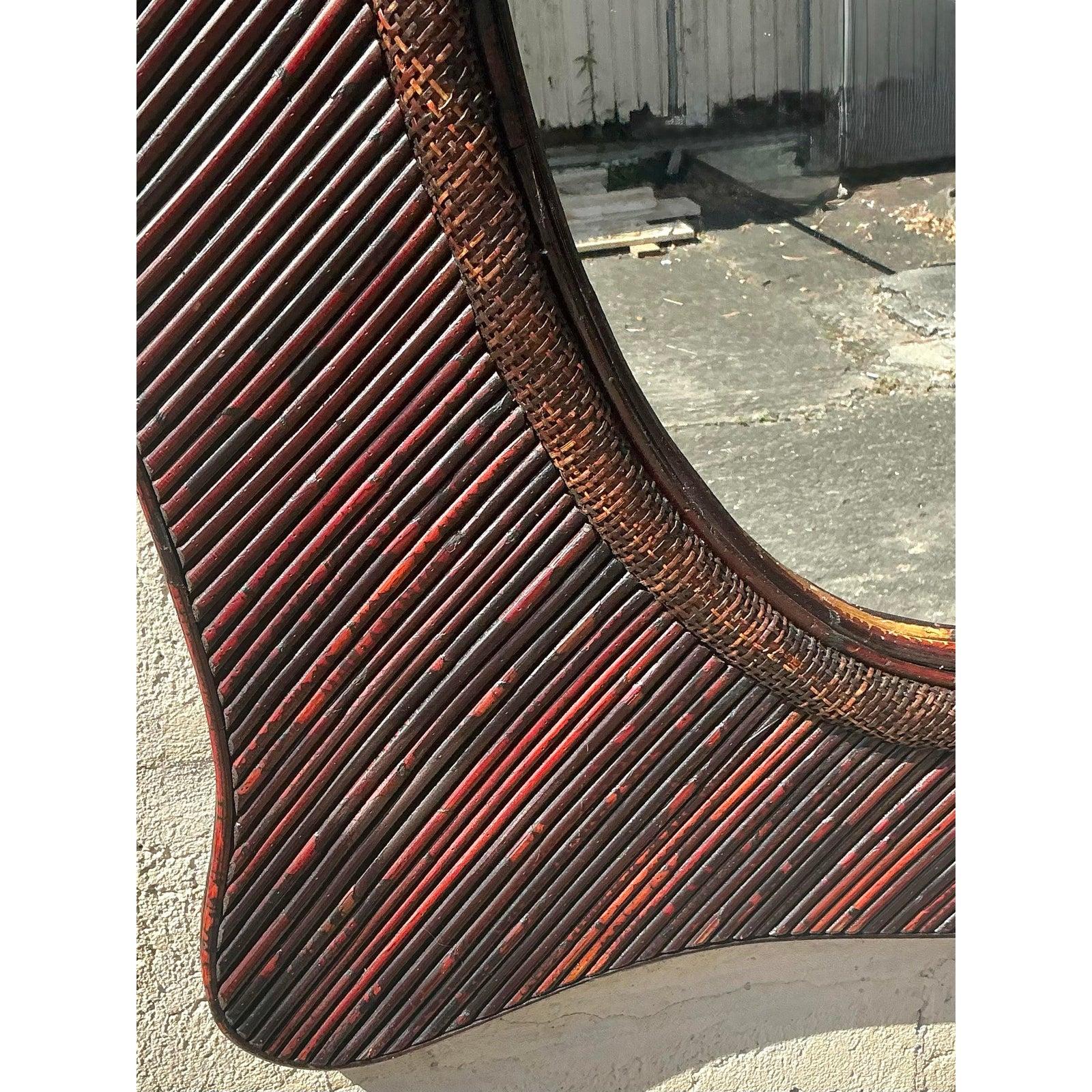 20ième siècle Vintage Coastal Pencil Reed Mirror en vente