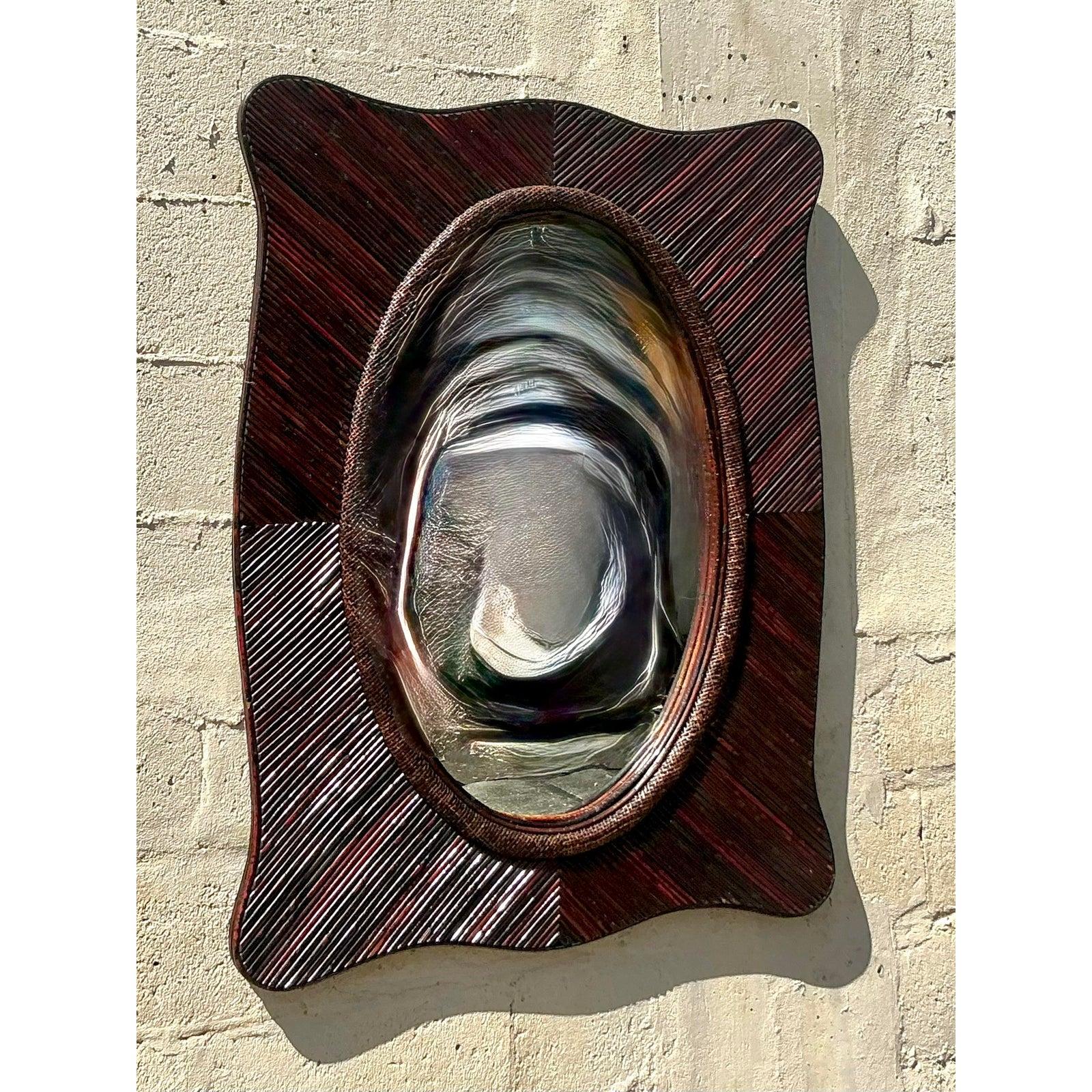 Vintage Coastal Pencil Reed Mirror en vente 1