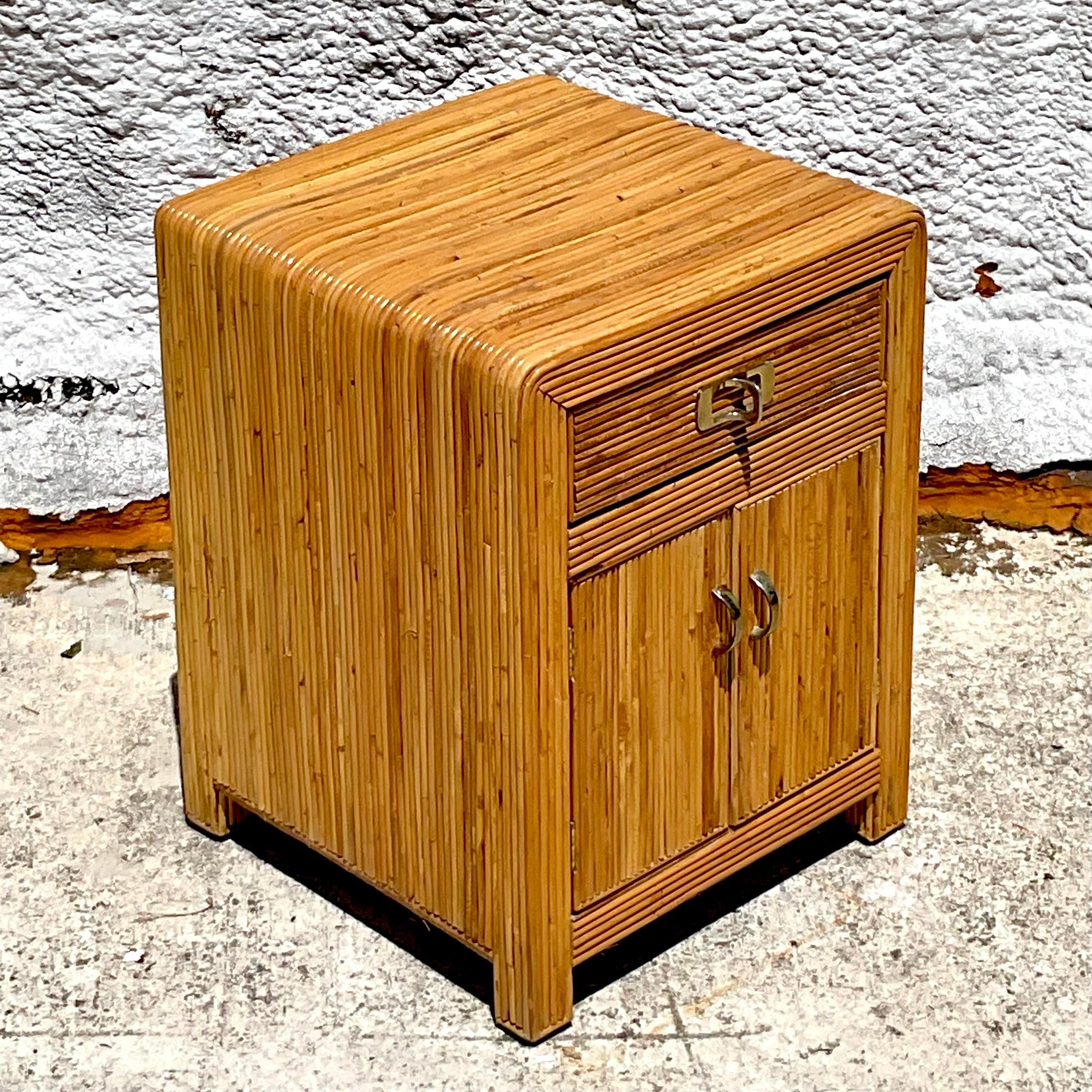 Philippine Vintage Coastal Pencil Reed Nightstand