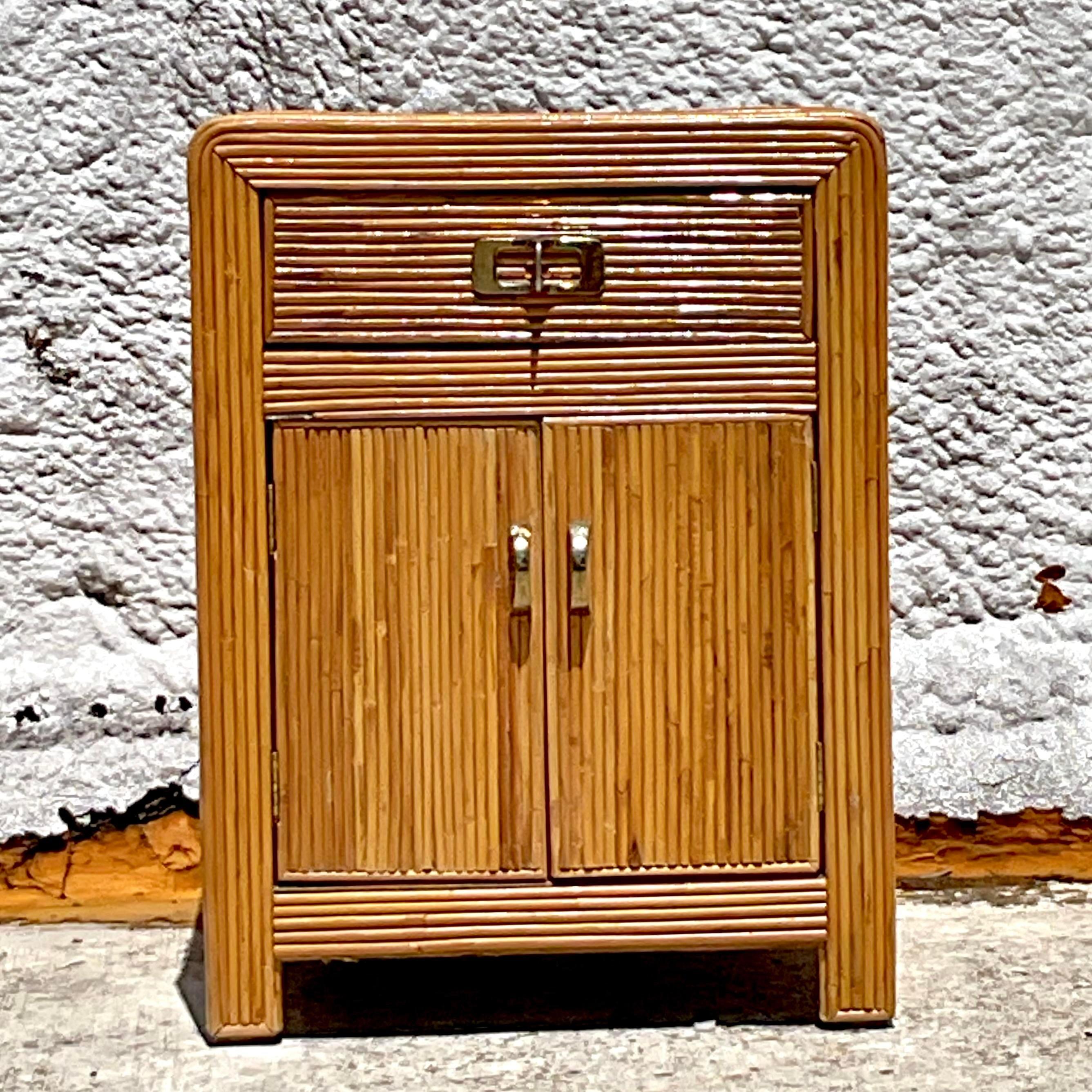 Vintage Coastal Pencil Reed Nightstand In Good Condition In West Palm Beach, FL