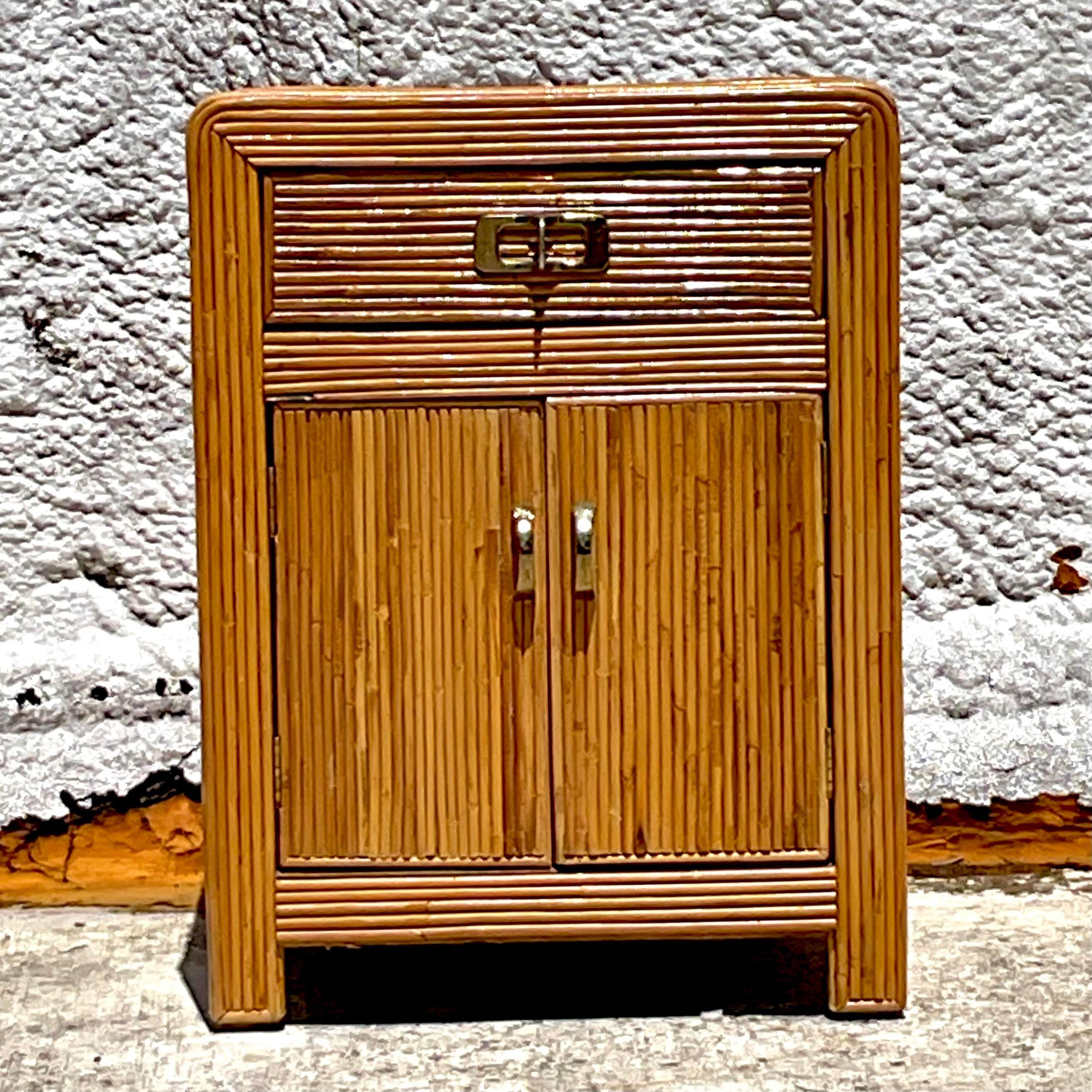 20th Century Vintage Coastal Pencil Reed Nightstand