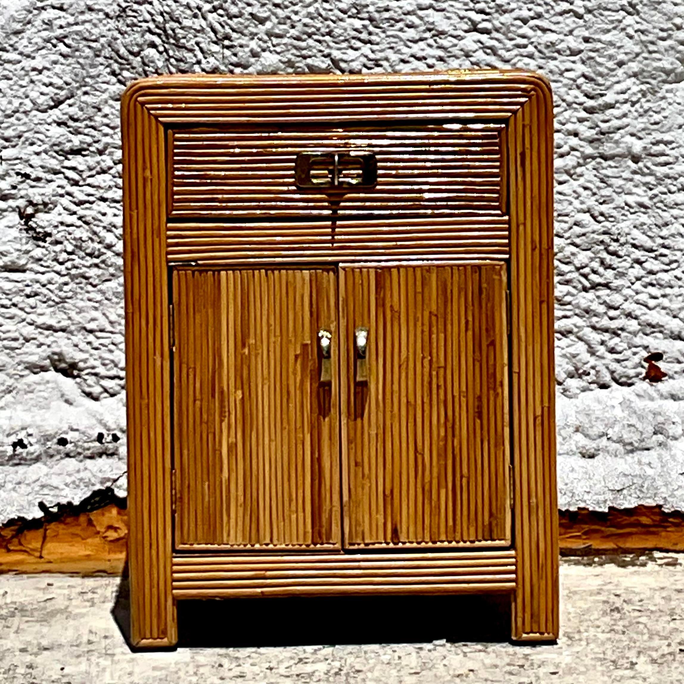 Vintage Coastal Pencil Reed Nightstand 1