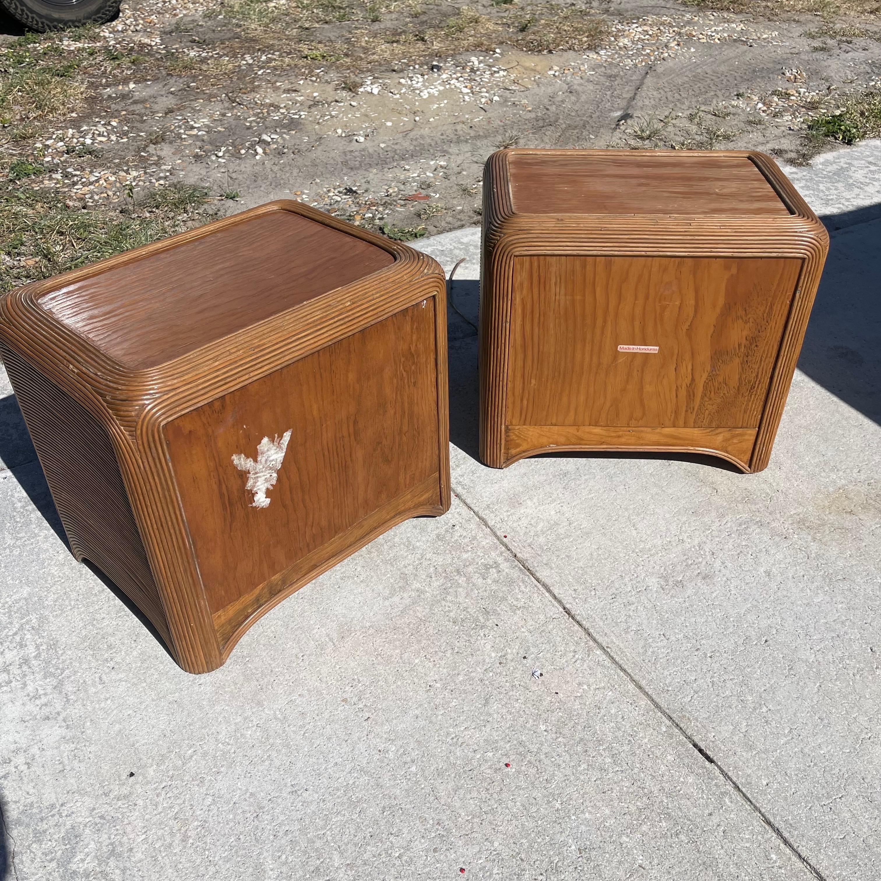 Vintage Coastal Pencil Reed Nightstand Tables w/ Drawers, a Pair For Sale 7