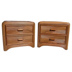 Vintage Coastal Pencil Reed Nightstand Tables w/ Drawers, a Pair