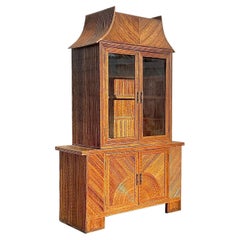 Vintage Coastal Pencil Reed Pagoda Cabinet