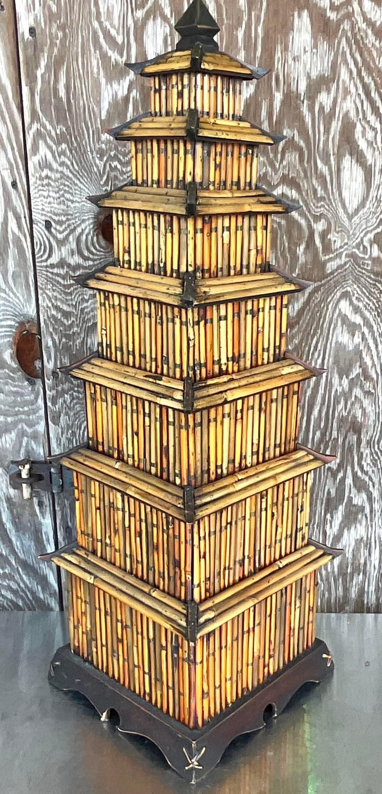 Vintage Coastal Pencil Reed Pagoda For Sale 1