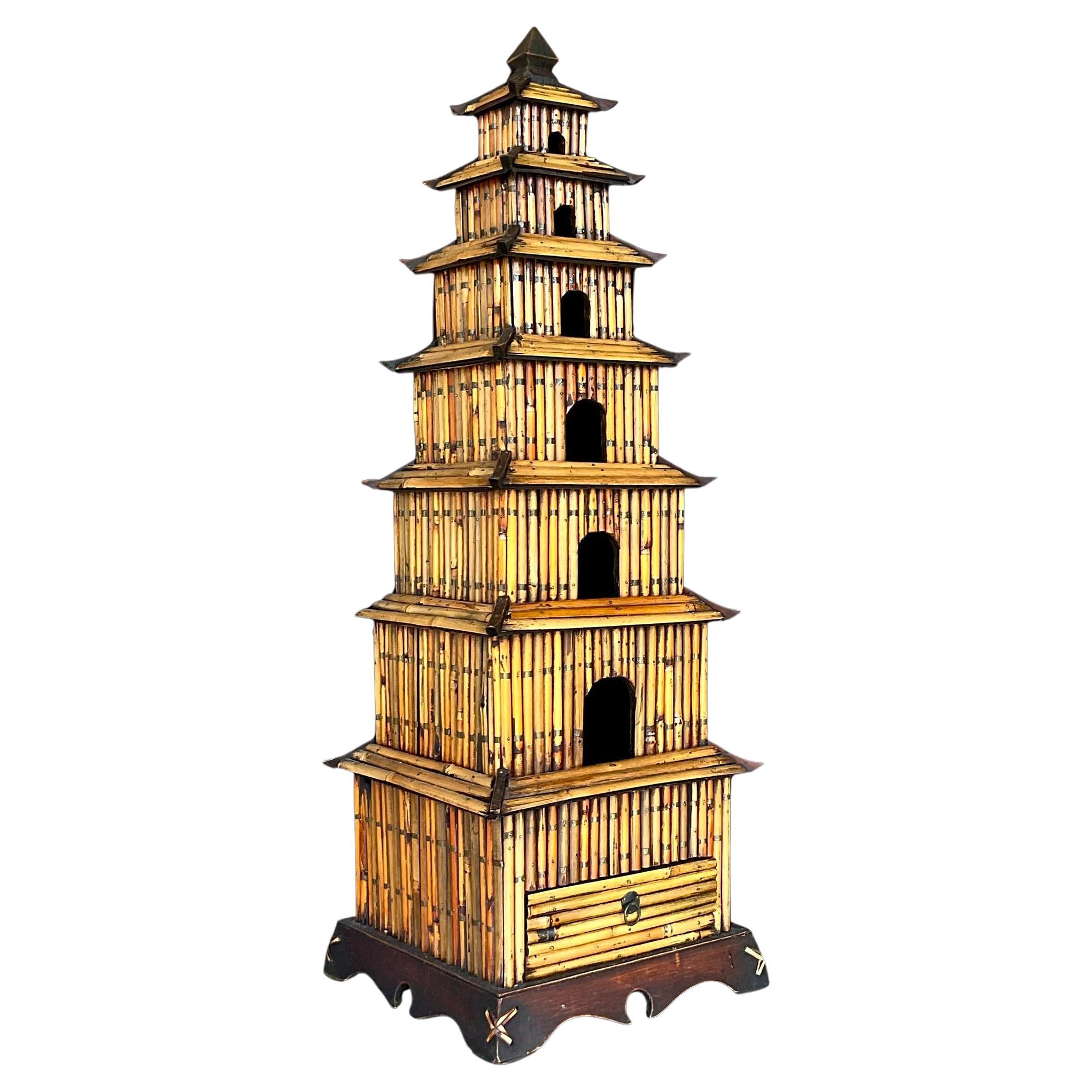 Vintage Coastal Pencil Reed Pagoda For Sale