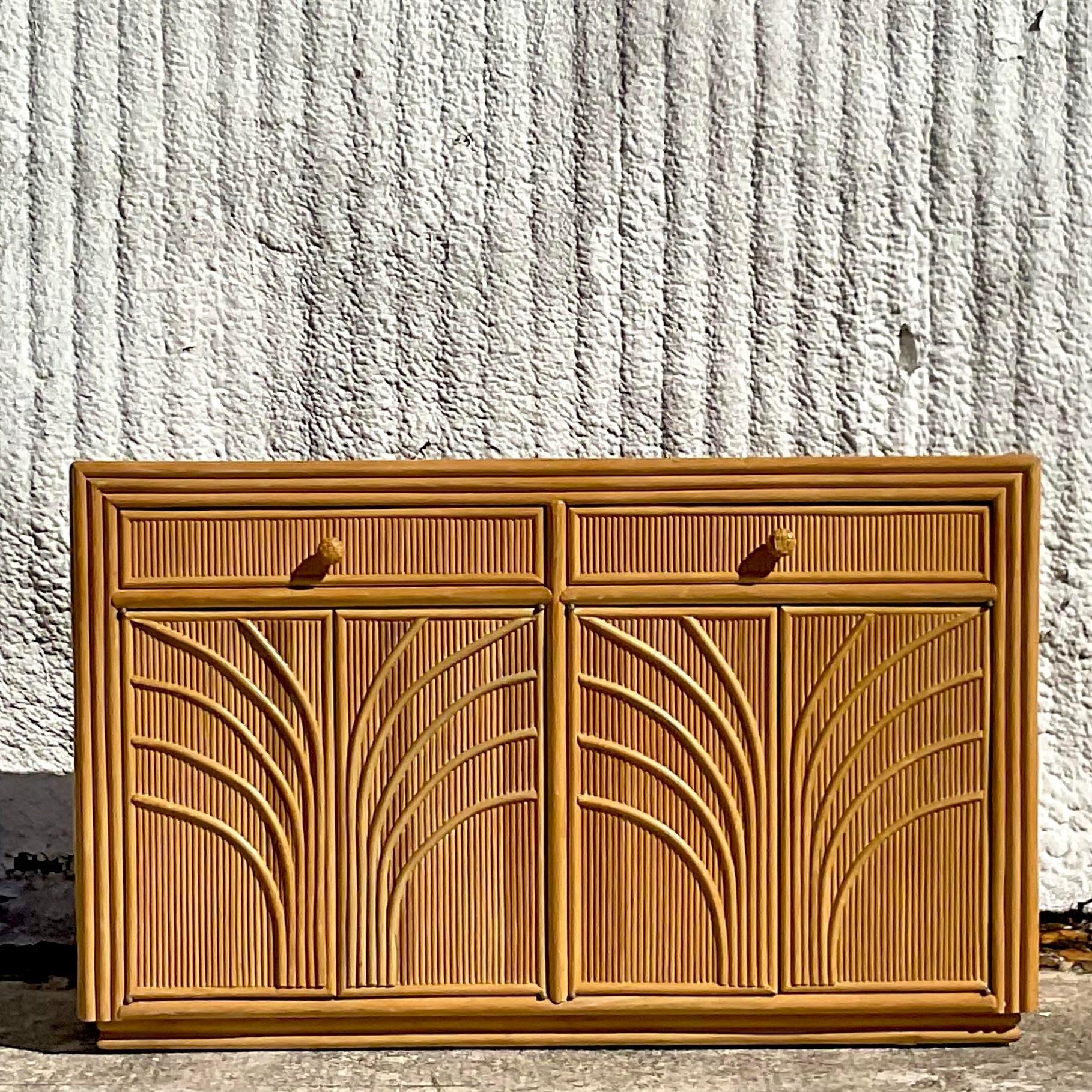 Vintage Coastal Pencil Reed Palm Tree Sideboard In Good Condition In west palm beach, FL