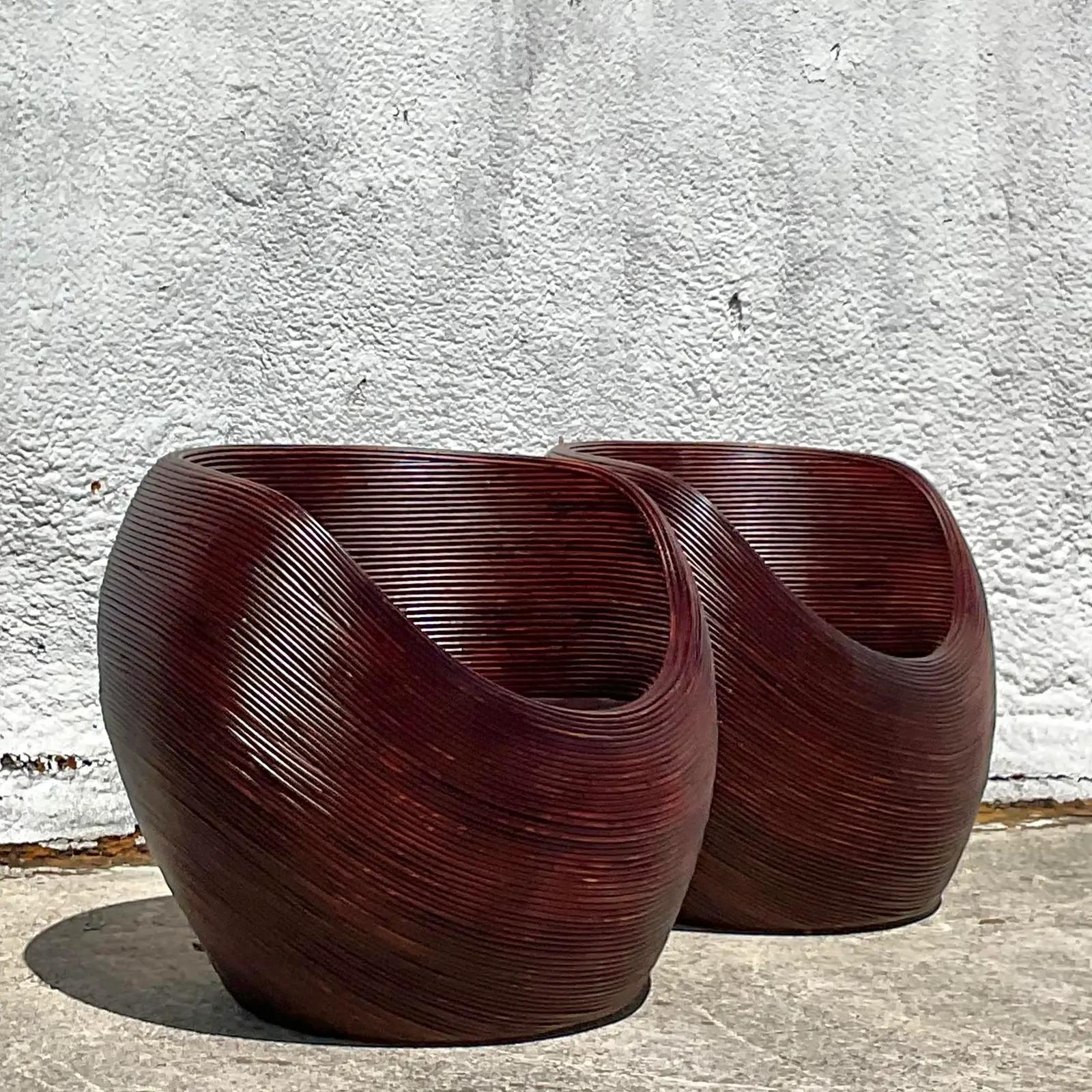 Philippine Vintage Coastal Pencil Reed Pod Chairs - a Pair For Sale