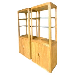 Vintage Coastal Pencil Reed Radiating Sun Etagere, a Pair