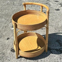 Vintage Coastal Pencil Reed Round Bar Cart