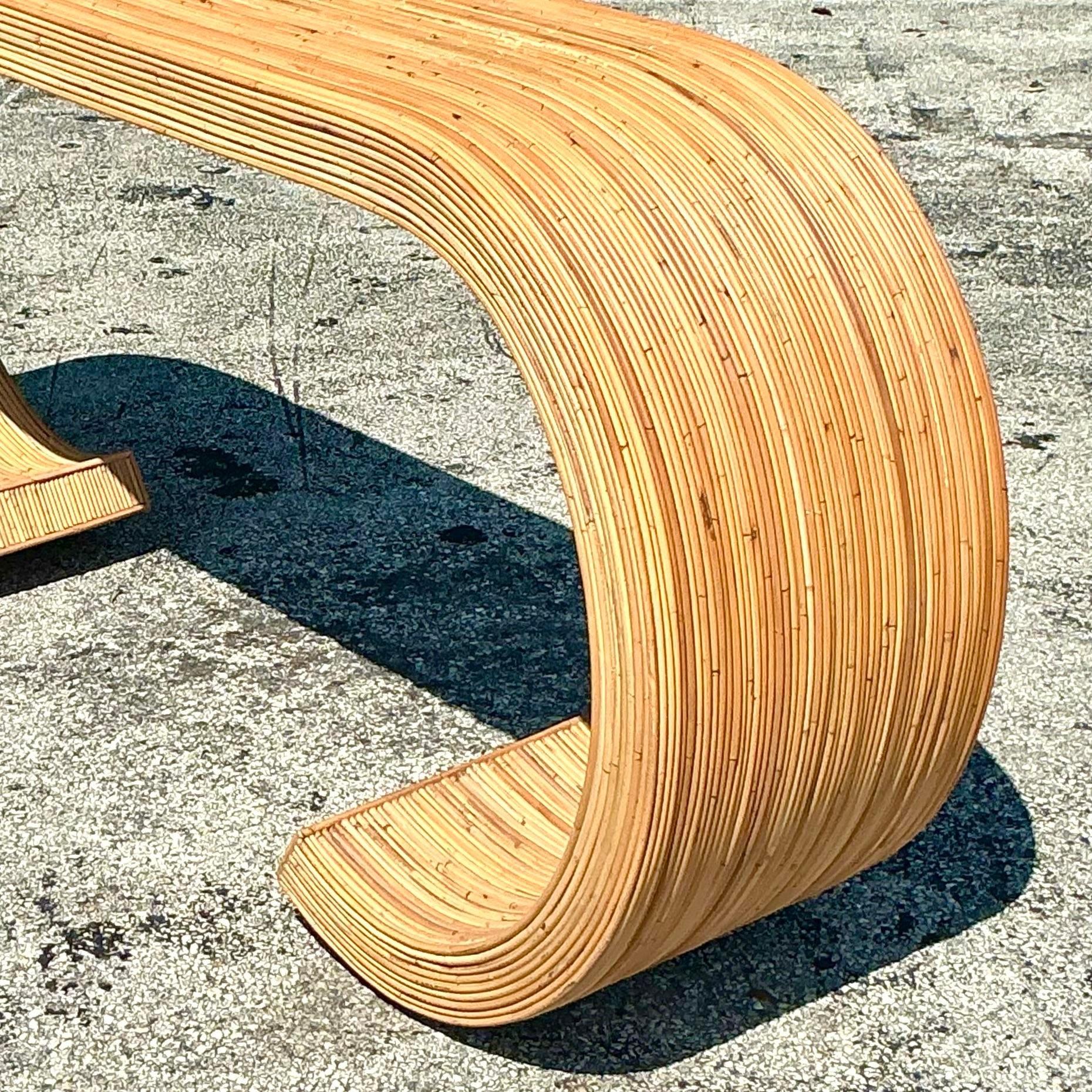 20th Century Vintage Coastal Pencil Reed Scroll Console Table