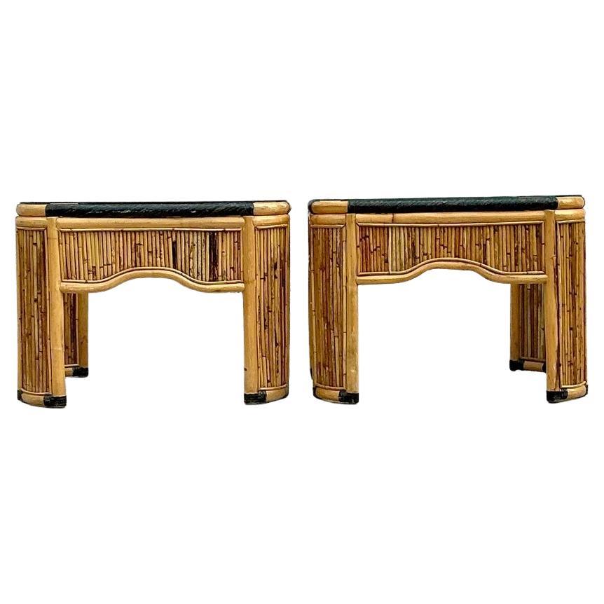 Pareja de Mesas Auxiliares Vintage Coastal Pencil Reed