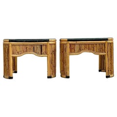 Vintage Coastal Pencil Reed Beistelltische - ein Paar