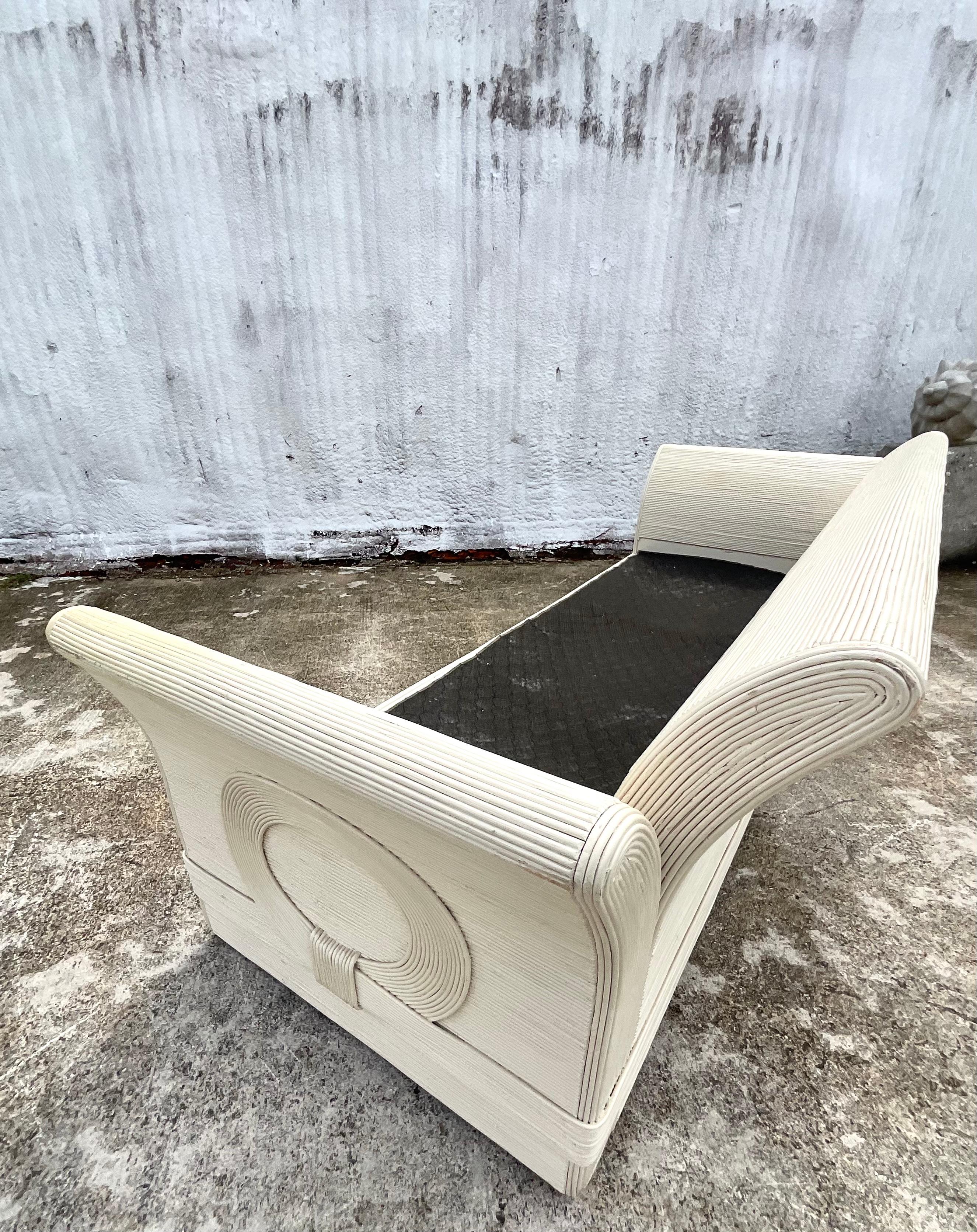 Modern Vintage Coastal Pencil Reed Sofa After Betty Cobonpue