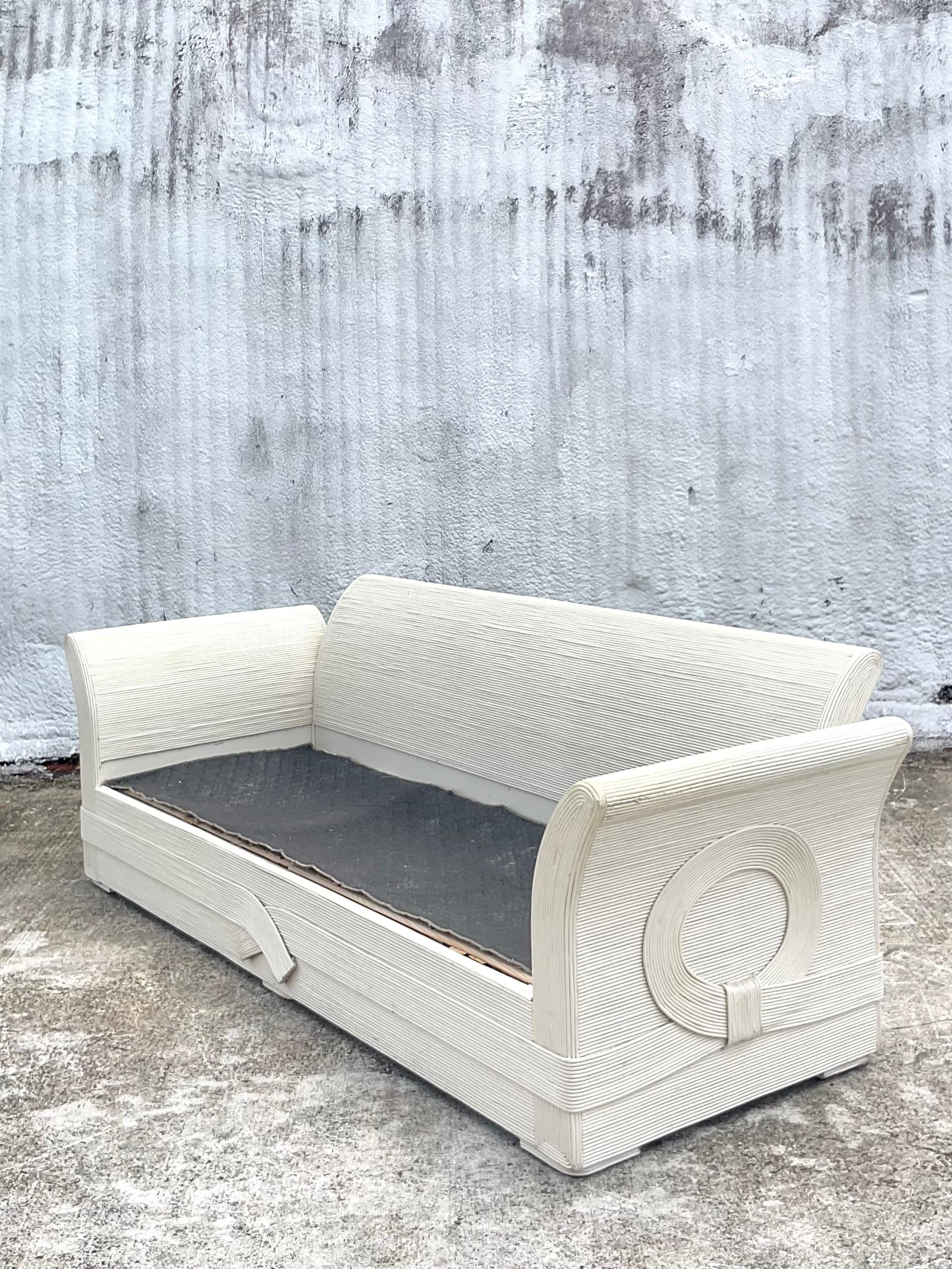 20th Century Vintage Coastal Pencil Reed Sofa After Betty Cobonpue
