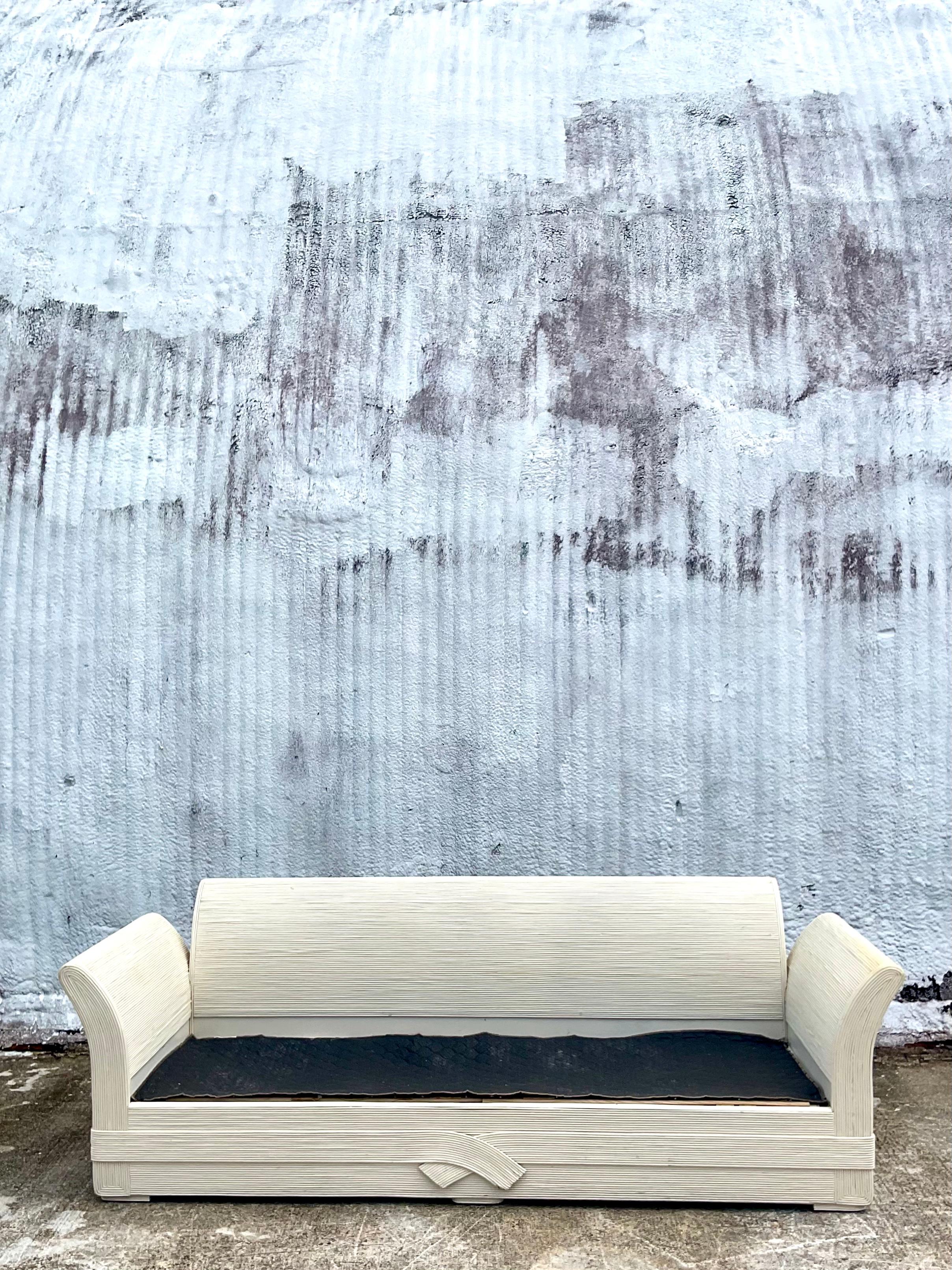 Vintage Coastal Pencil Reed Sofa After Betty Cobonpue 1