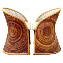 Vintage Coastal Pencil Reed Sunburst Tub Chairs