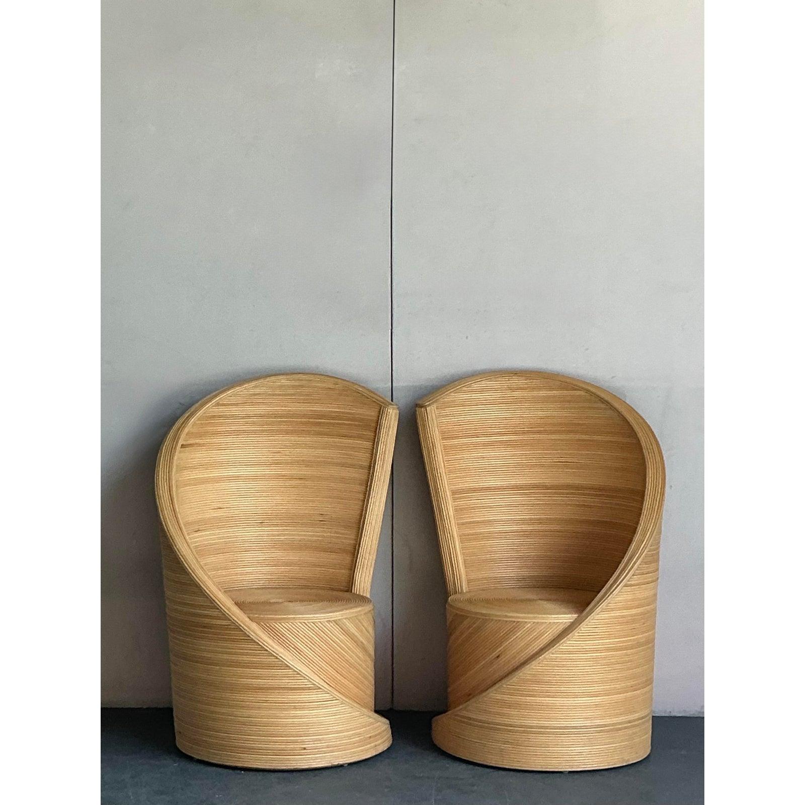 Chaises Vintage Coastal Pencil Reed Swirl - Set of 2 en vente 5
