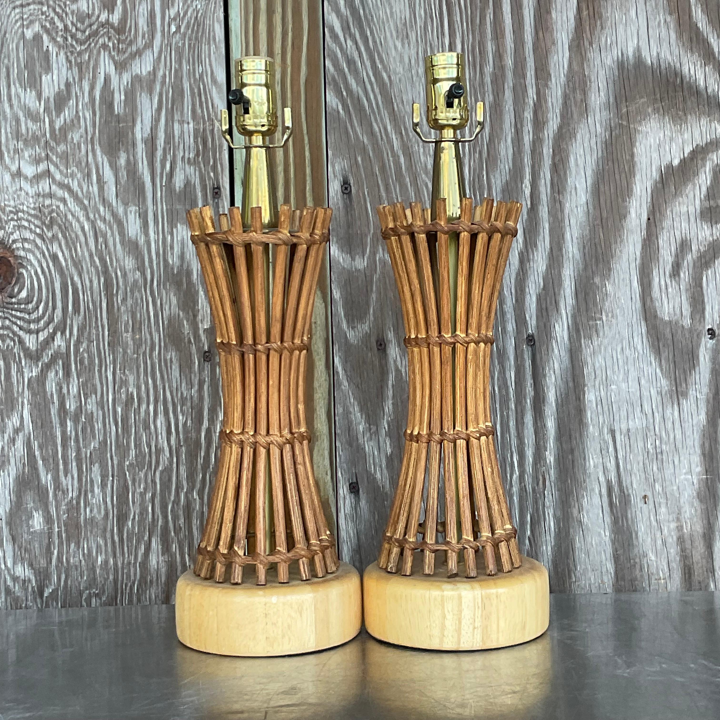 American Vintage Coastal Pencil Reed Table Lamps - a Pair For Sale
