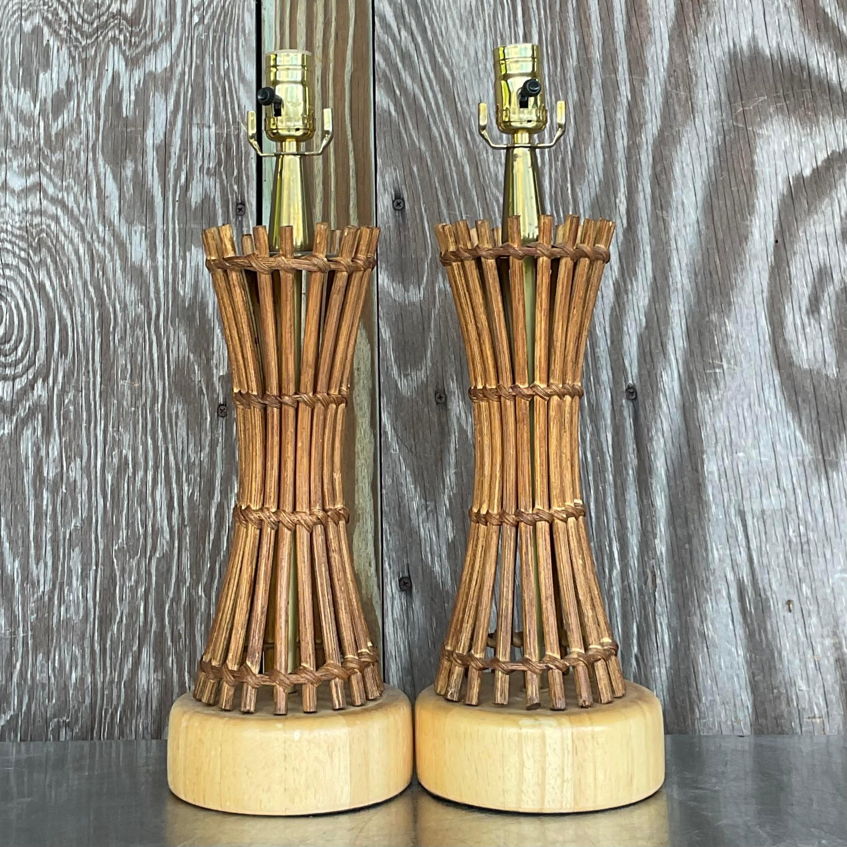 20th Century Vintage Coastal Pencil Reed Table Lamps - a Pair For Sale