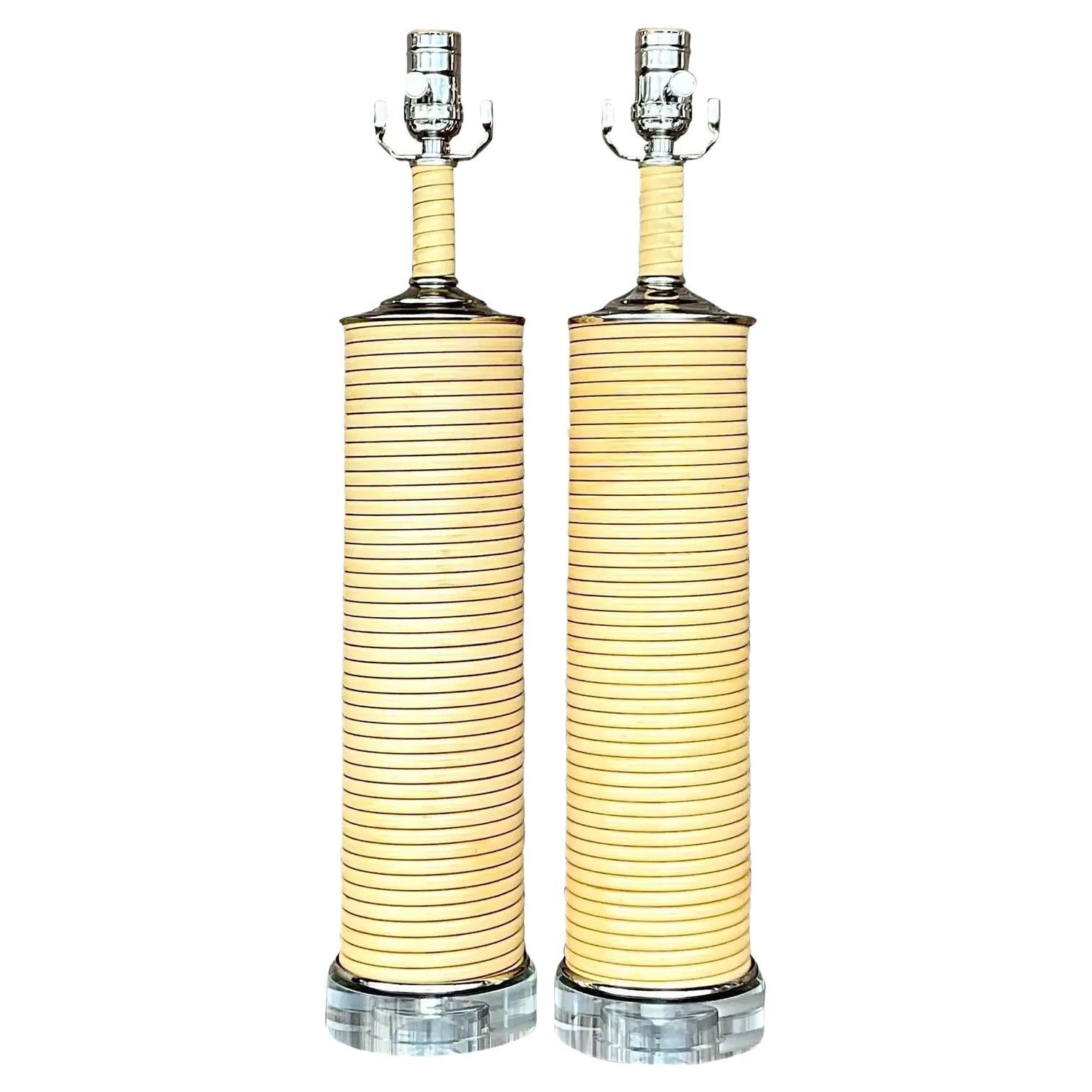 Pair of Vintage Monumental Pencil Reed and Brass Table Lamps For Sale ...