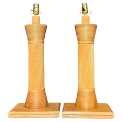 Vintage Coastal Pencil Reed Table Lamps - a Pair