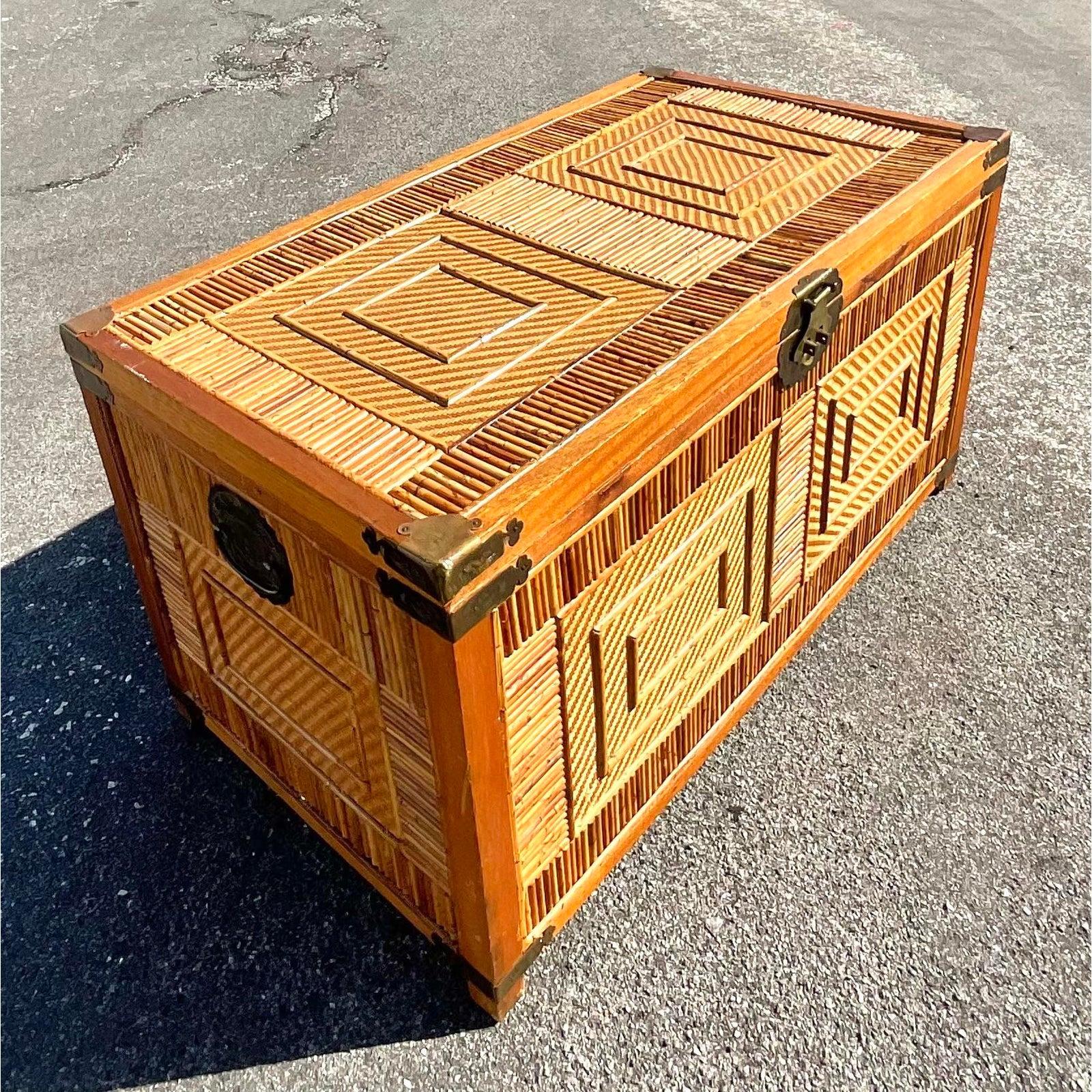 Philippine Vintage Coastal Pencil Reed Trunk For Sale
