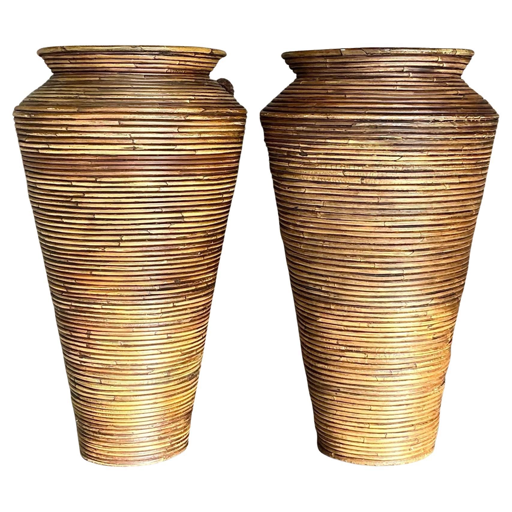 Vasi di canna a matita costieri d'epoca - una coppia