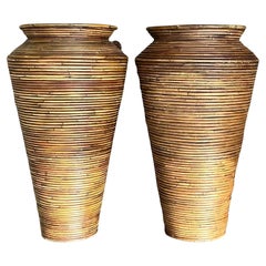 Vintage Coastal Pencil Reed Vases - a Pair