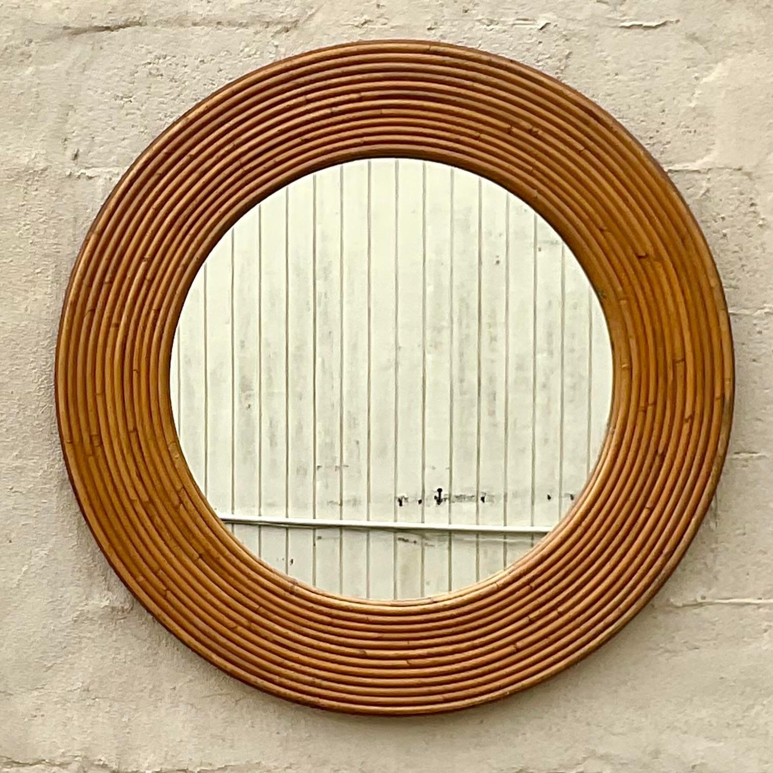 Vintage Coastal Pencil Reed Wall Mirror In Good Condition For Sale In west palm beach, FL