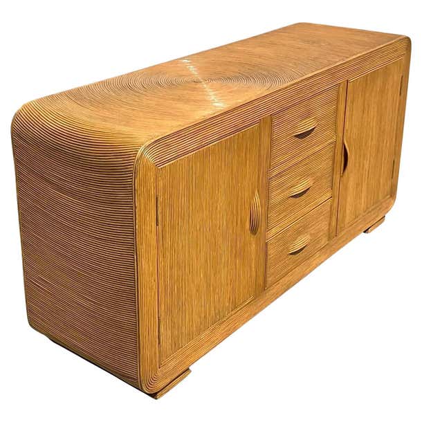 Credenza Reed Rim Vintage Coastal Pencil Reed Waterfall Credenza at 1stDibs