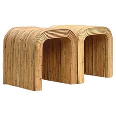 Vintage Coastal Pencil Reed Waterfall Beistelltisch - ein Paar