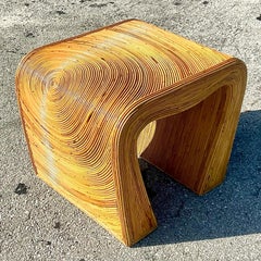 Vintage Coastal Pencil Reed Waterfall Side Table